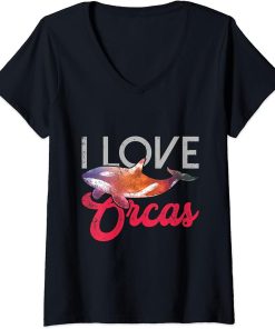 Womens I Love Orcas V-Neck T-Shirt