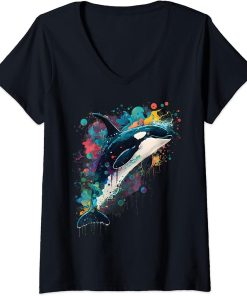 Womens Colourful mystical orca whale watching dolphin pottwhale orca whale V-Neck T-Shirt