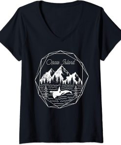 Womens Orcas Island San Juan Islands PNW Minimalist Orca Whale V-Neck T-Shirt