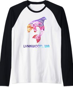 Lynnwood WA Native American Orca Killer Whale Raglan Baseball Tee