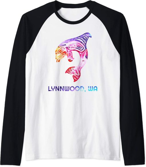 Lynnwood WA Native American Orca Killer Whale Raglan Baseball Tee